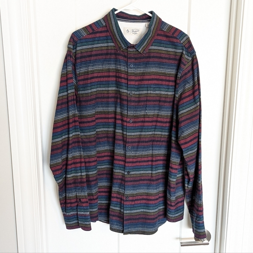 Original Penguin 100% Cotton Button Down Shirt sz XXL - Colorful Stripes
